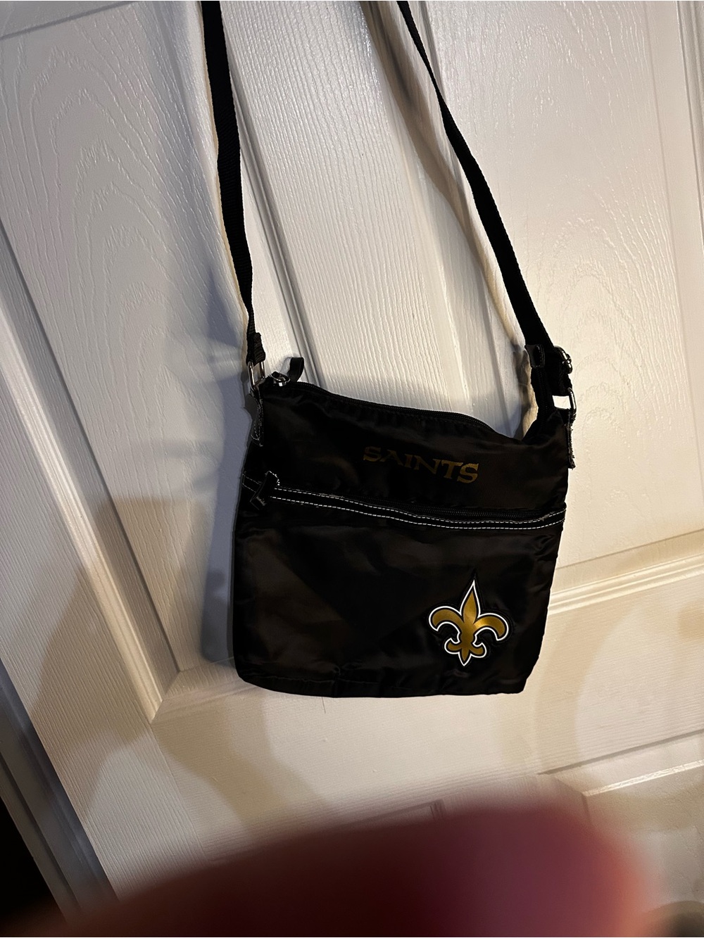 Black Saints Crossbody Messenger Bag with Fleur-de-Lis Patch